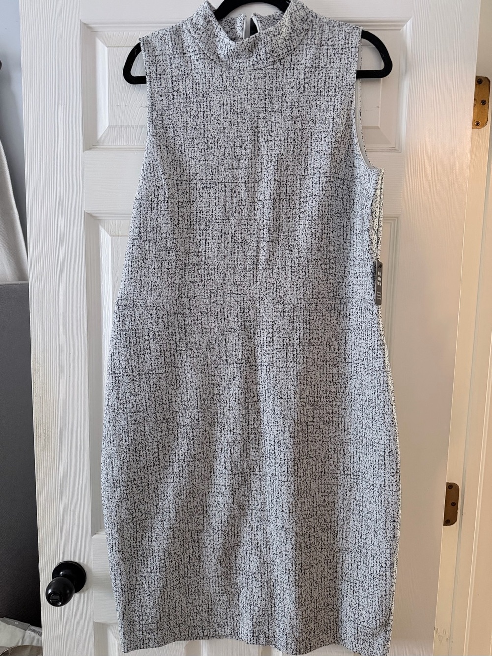 Express Sleeveless Mock Neck Tweed Shift Dress in Light Gray